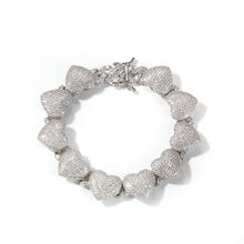 Load image into Gallery viewer, 15mm Heart Bracelet Pink With CZ Micro Paved Iced Out Cubic Zirconia
